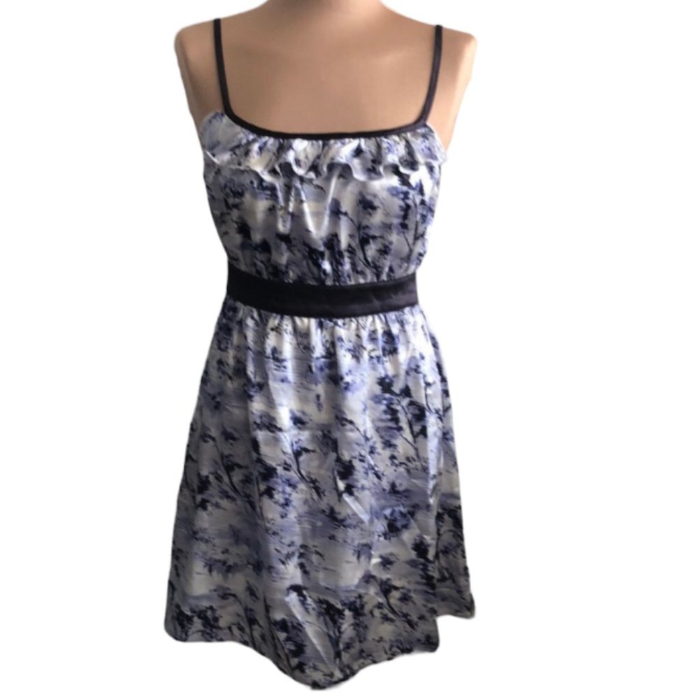 PLANET GOLD WHITE BLUE FLORAL SUMMER DRESS BELT ACCENT Size M